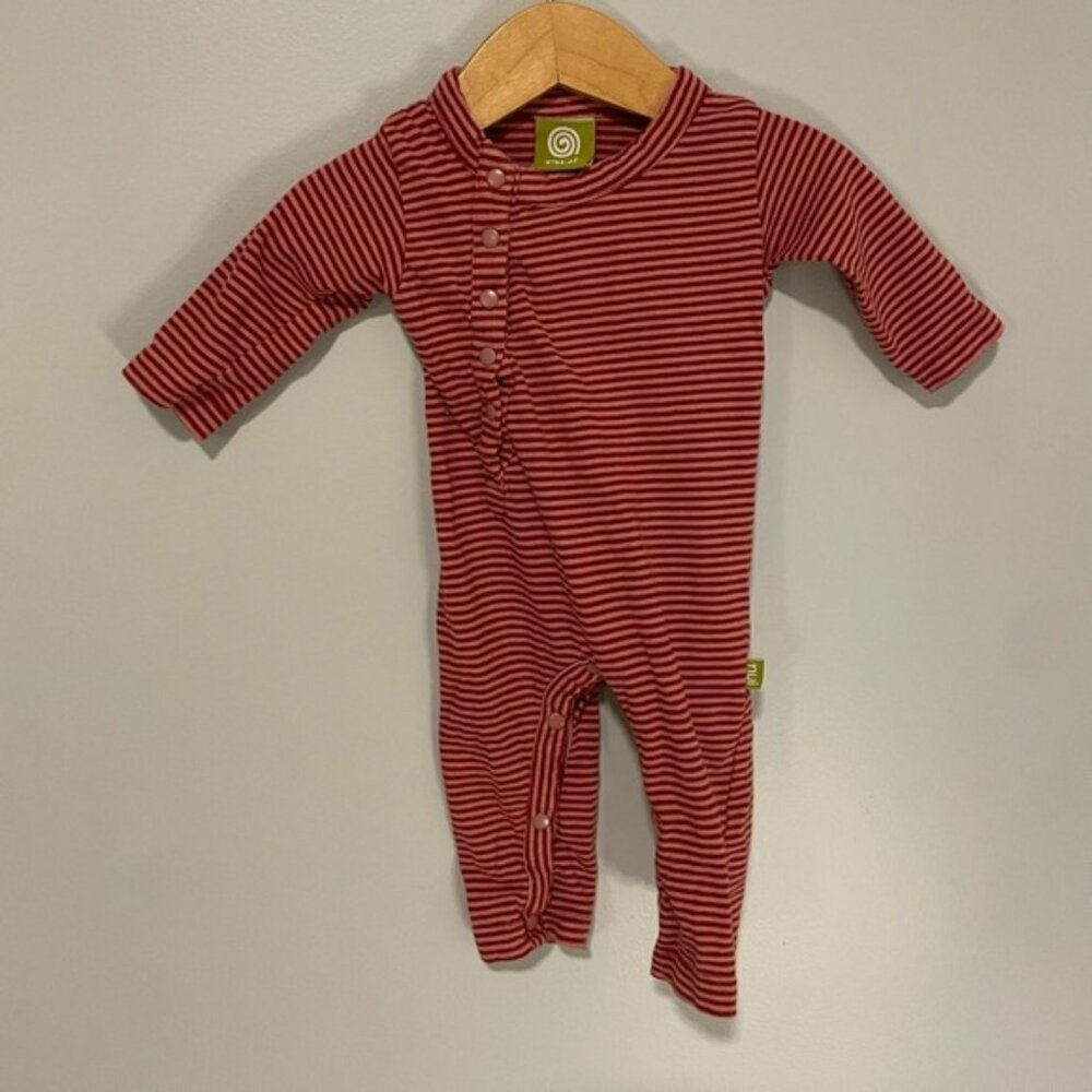 Nui 100% Organic Cotton Snap Romper Sleeper Stripe Red Burgundy Infant 0-3M